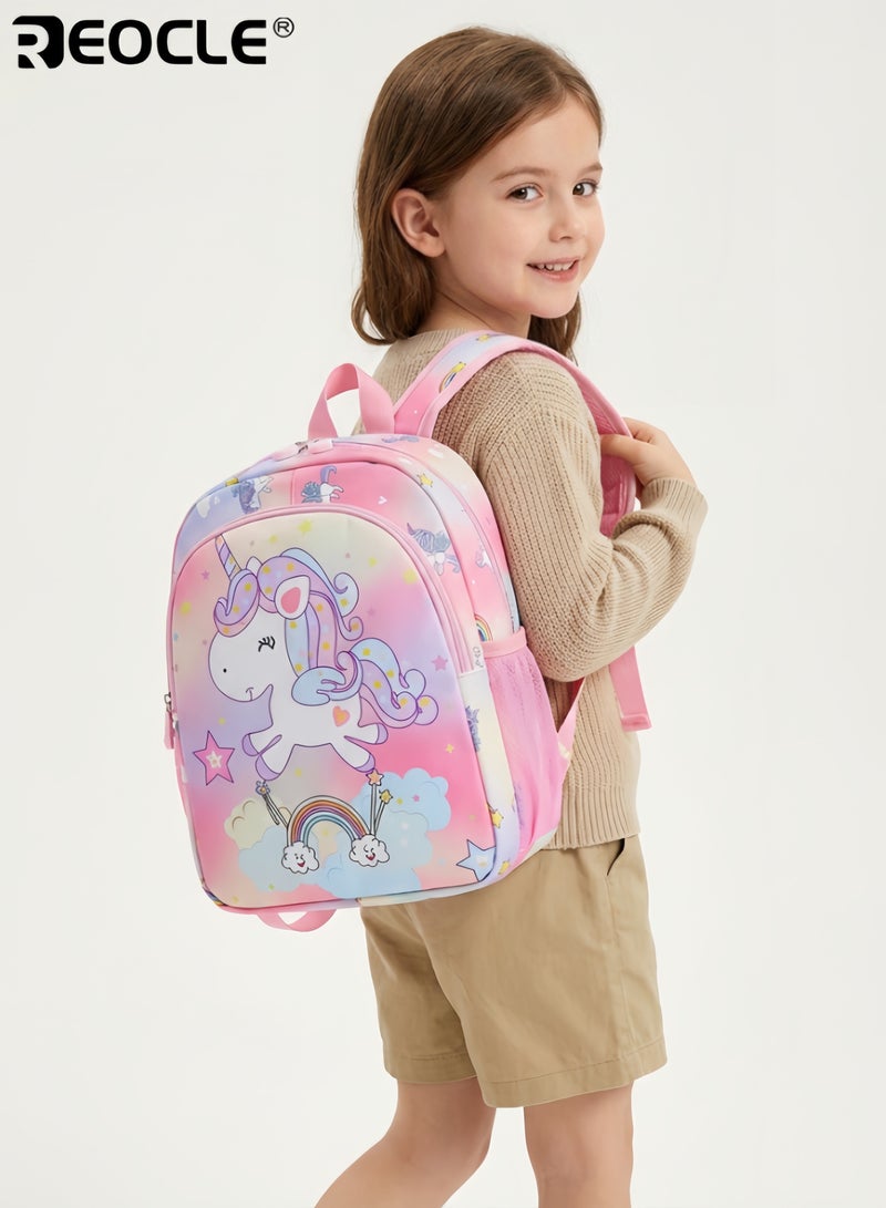 REOCLE Girl’s Kindergarten Schoolbag Princess Style Unicorn Design Cartoon Bag Large Capacity Adjustable Strips Youngsters's Outdoor Backpack Shoulder Bag - Image 2
